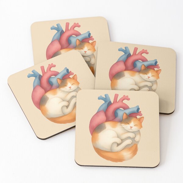 Item preview, Sleeping Calico Cat in Anatomical Heart Watercolor Illustration designed and sold by mijaczeek.