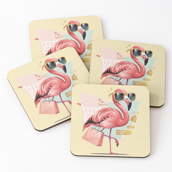 Item preview, a stylized flamingo wearing oversized designer sunglasses and a sleek shopping bag designed and sold by 123ks.
