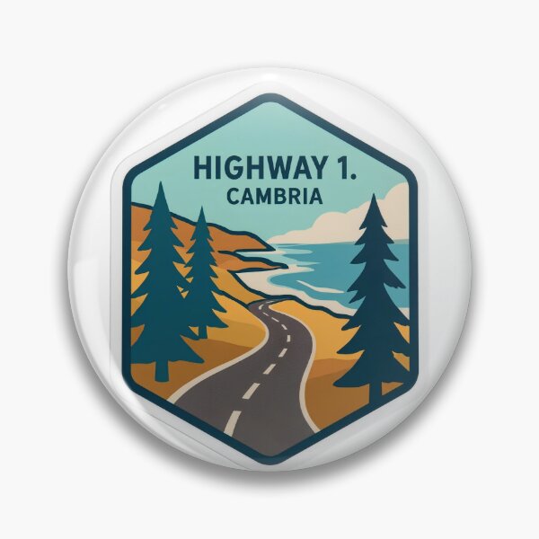 Item preview, Highway 1 Cambria Pacific Coast Highway Retro Hexagon Badge designed and sold by LittleArij.