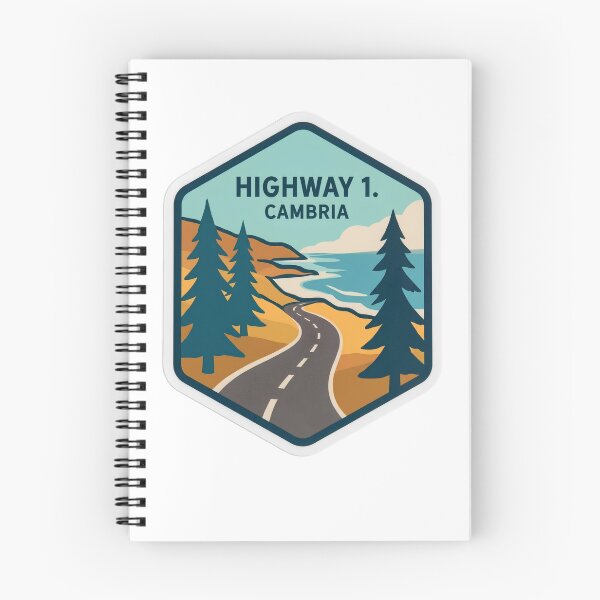 Item preview, Highway 1 Cambria Pacific Coast Highway Retro Hexagon Badge designed and sold by LittleArij.