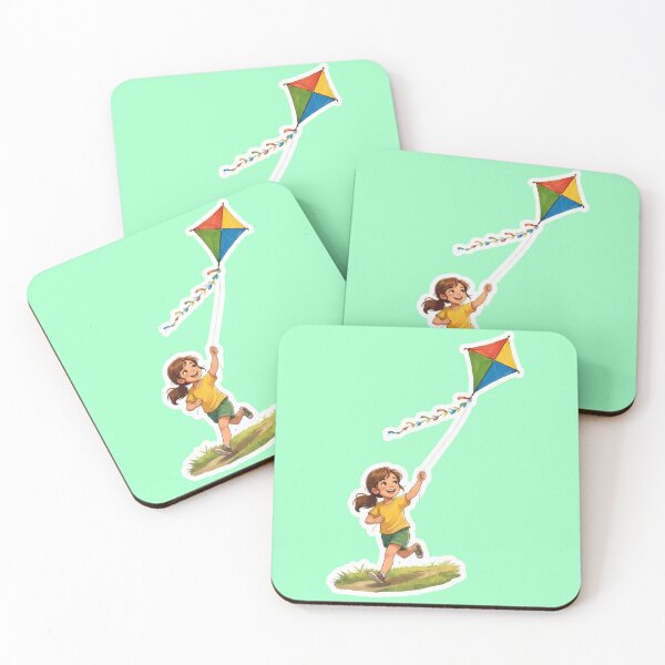 Item preview, Cheerful Girl Flying a Colorful Kite designed and sold by mimiartes.