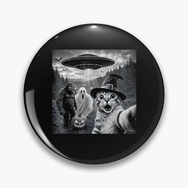Item preview, Cat Selfie with Bigfoot Skeleton Alien UFO Funny Halloween designed and sold by Rahamkshop.