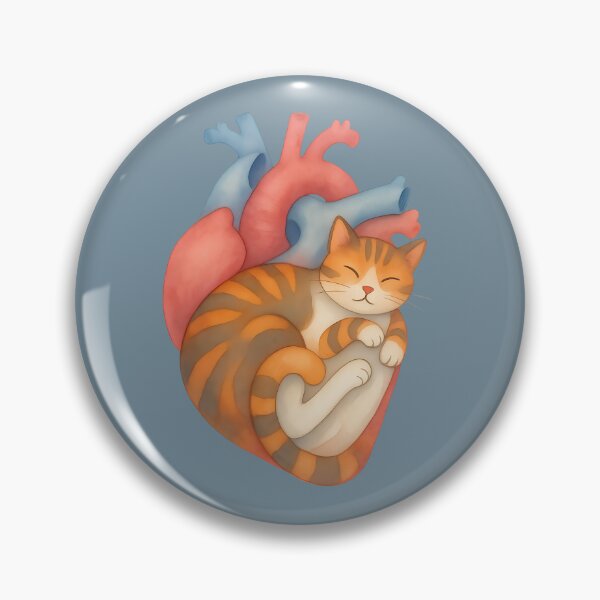 Item preview, Sleeping Orange Tabby Cat in Anatomical Heart Watercolor designed and sold by mijaczeek.