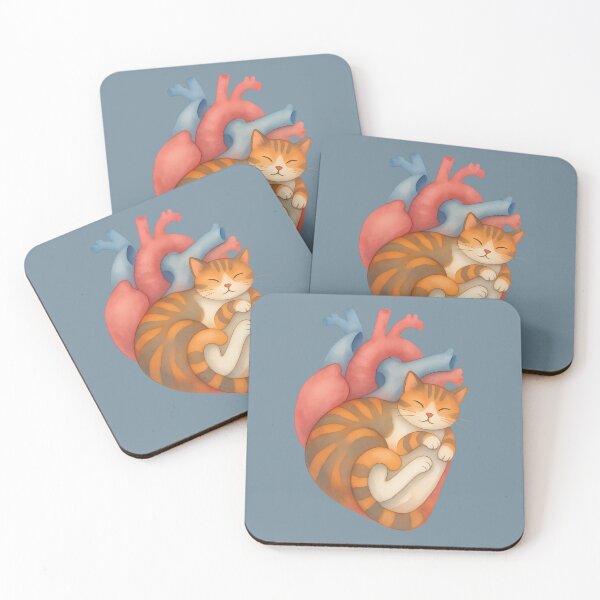 Item preview, Sleeping Orange Tabby Cat in Anatomical Heart Watercolor designed and sold by mijaczeek.