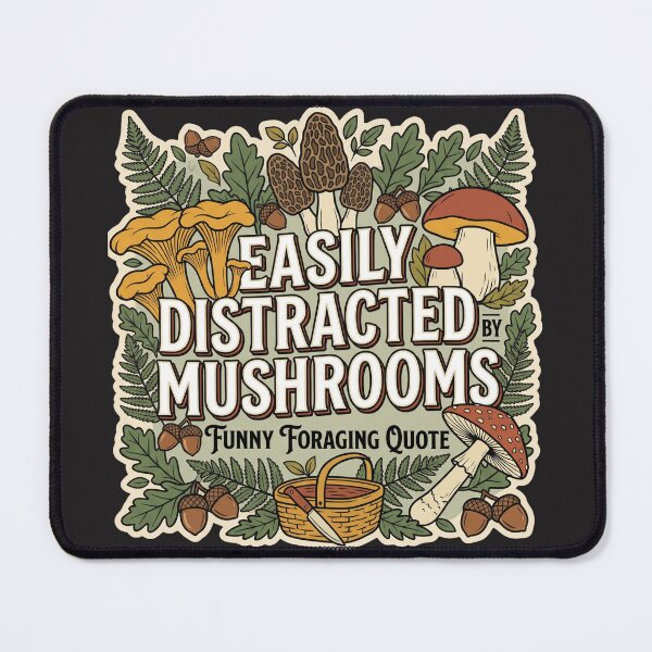 Item preview, Easily Distracted By Mushrooms Funny Foraging Quote designed and sold by CoffeeAndChao.