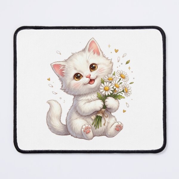 Item preview, Cute White Kitten with Daisy Flowers designed and sold by StickVerse by Owais.