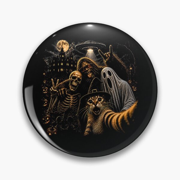 Item preview, Cat Selfie with Bigfoot Skeleton Alien UFO Funny Halloween designed and sold by Rahamkshop.