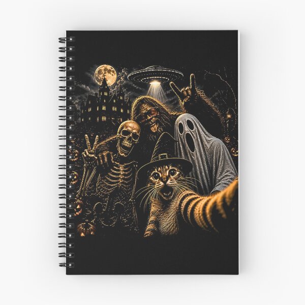 Item preview, Cat Selfie with Bigfoot Skeleton Alien UFO Funny Halloween designed and sold by Rahamkshop.