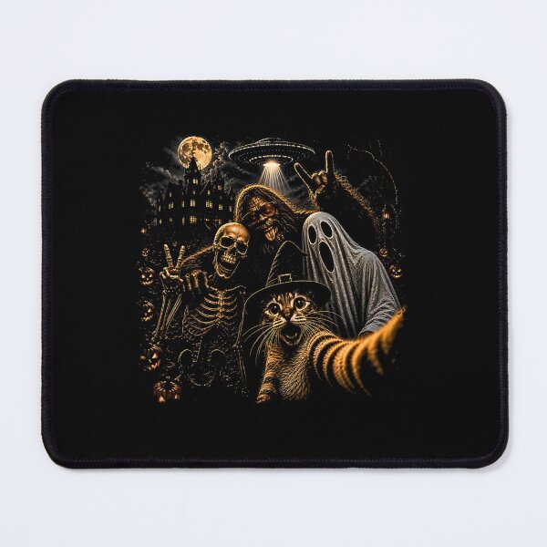 Item preview, Cat Selfie with Bigfoot Skeleton Alien UFO Funny Halloween designed and sold by Rahamkshop.