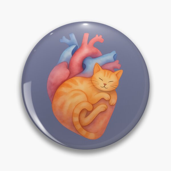 Item preview, Sleeping Orange Cat in Anatomical Heart Watercolor Illustration designed and sold by mijaczeek.