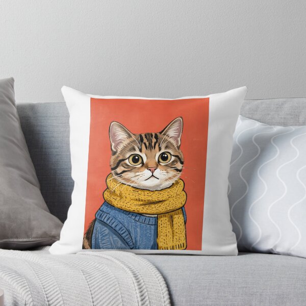 Item preview, Cute Cozy Cat with Mustard Scarf – Vintage Hand Drawn Illustration designed and sold by Rooted & Co.