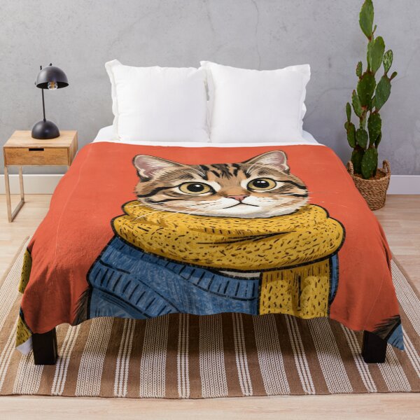 Item preview, Cute Cozy Cat with Mustard Scarf – Vintage Hand Drawn Illustration designed and sold by Rooted & Co.
