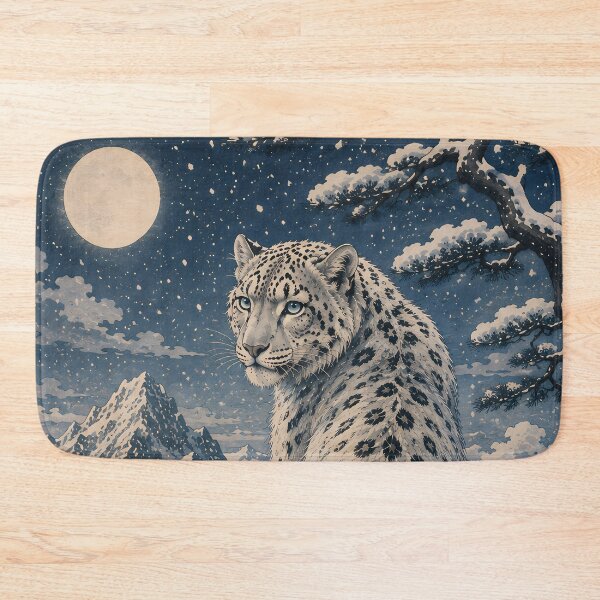 Item preview, Snow Leopard by a Moonlit Mountain Lake – Winter Wildlife Art designed and sold by ManJiangHong.