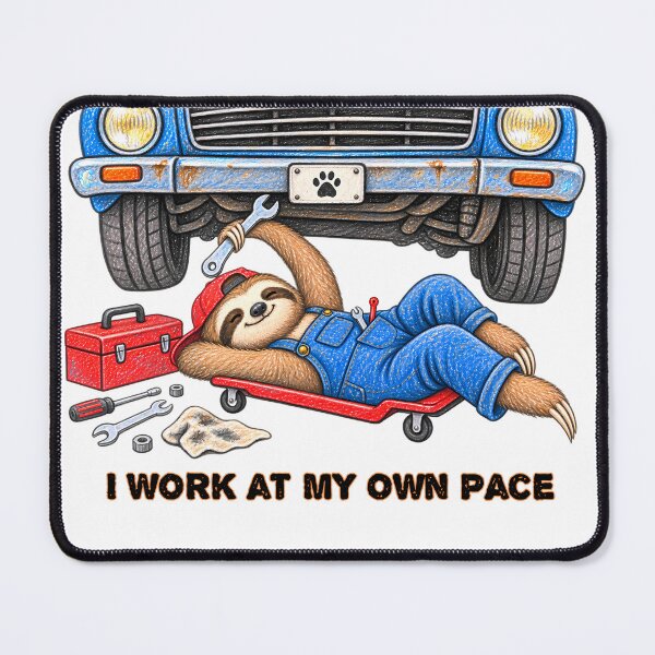 Item preview, I Work at My Own Pace Sloth Mechanic – Funny Car Repair Design designed and sold by Buli89.