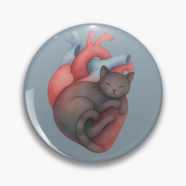 Item preview, Sleeping Grey Cat in Anatomical Heart Watercolor Illustration designed and sold by mijaczeek.