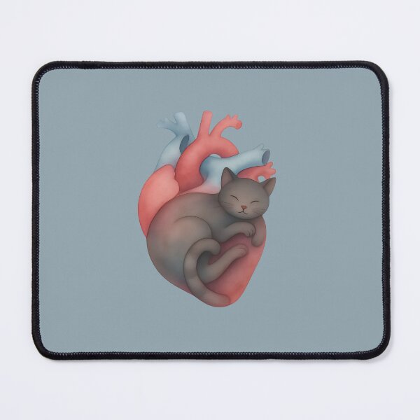Item preview, Sleeping Grey Cat in Anatomical Heart Watercolor Illustration designed and sold by mijaczeek.