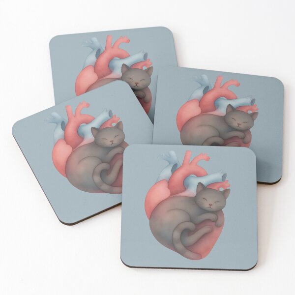 Item preview, Sleeping Grey Cat in Anatomical Heart Watercolor Illustration designed and sold by mijaczeek.