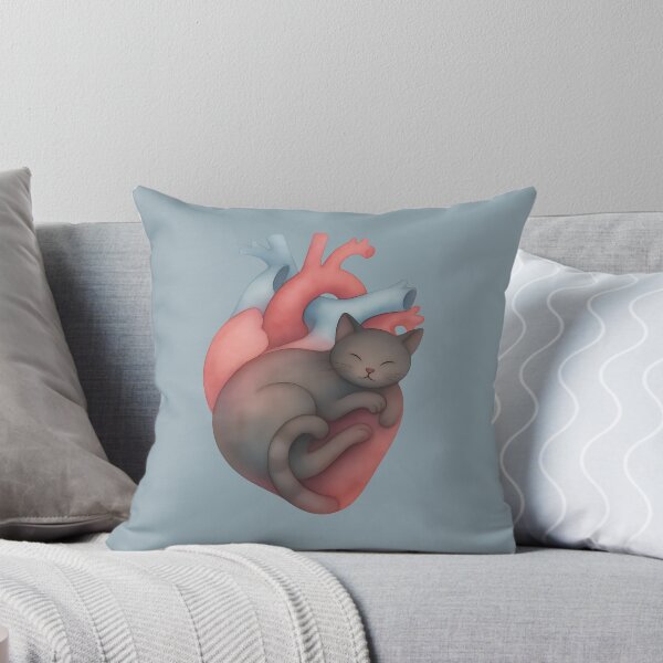 Item preview, Sleeping Grey Cat in Anatomical Heart Watercolor Illustration designed and sold by mijaczeek.