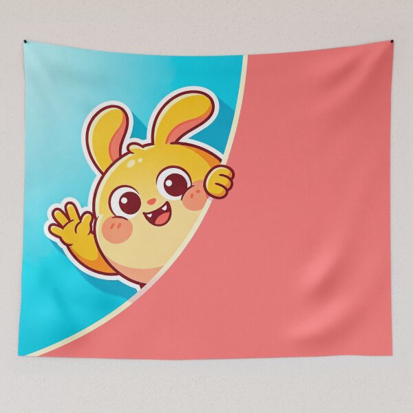 Item preview, Cute Yellow Bunny Peekaboo Waving - Kawaii Character Art designed and sold by Outlet Raloel.