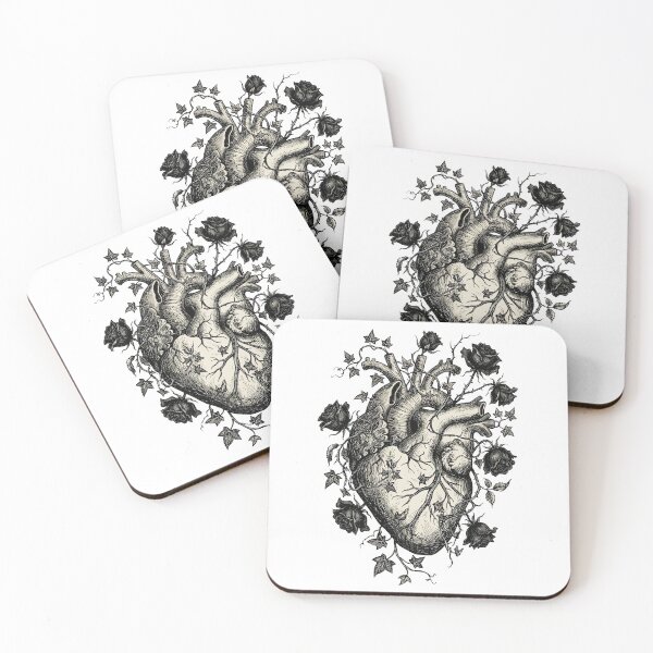Item preview, Gothic Anatomical Heart with Vintage Roses Woodcut designed and sold by Zeroserio.