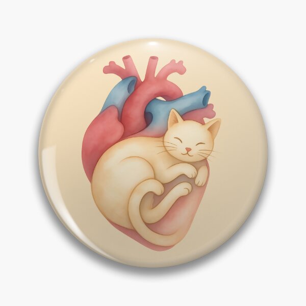 Item preview, Sleeping White Cat in Anatomical Heart Watercolor Illustration designed and sold by mijaczeek.