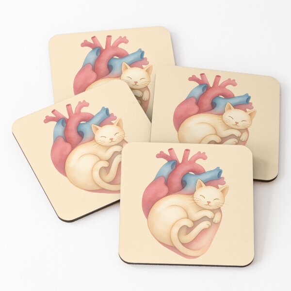 Item preview, Sleeping White Cat in Anatomical Heart Watercolor Illustration designed and sold by mijaczeek.