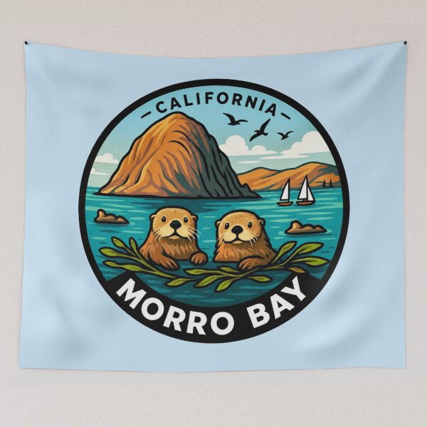 Item preview, Morro Bay, California - Sea Otters and Morro Rock designed and sold by Myra365Art.