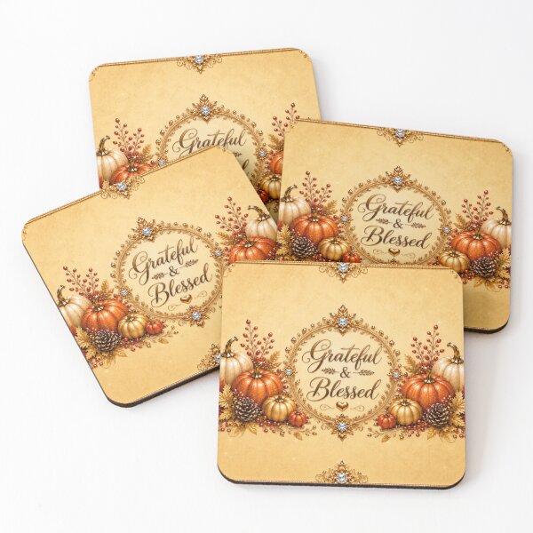 Item preview, Grateful & Blessed Elegant Thanksgiving – Golden Autumn Pumpkins designed and sold by HO•Designs.