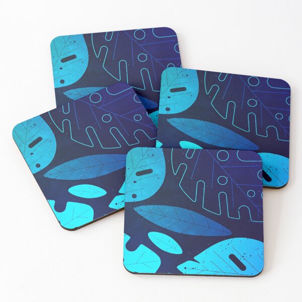 Item preview, Neon Blue Tropical Leaves Glowing Monstera Botanical Pattern designed and sold by LYAN-STORE.