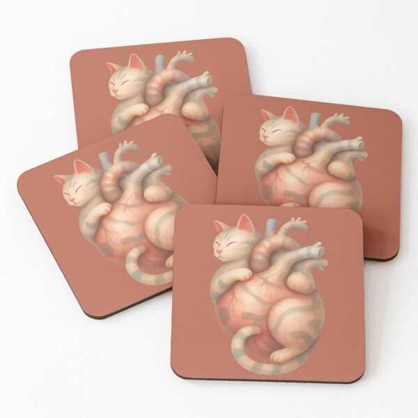 Item preview, Sleeping Grey Tabby Cat Anatomical Heart Watercolor Illustration designed and sold by mijaczeek.