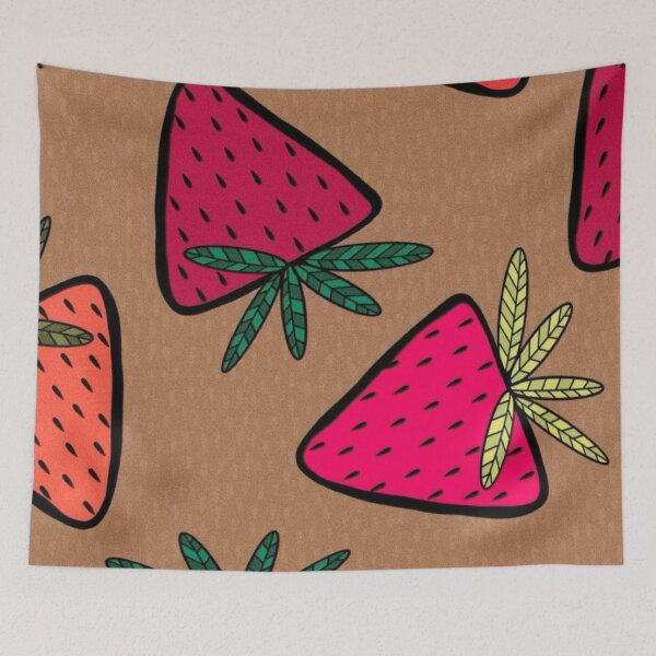 Item preview, Cute Hand Drawn Strawberry Pattern Warm Brown Background Fruit Art designed and sold by LYAN-STORE.