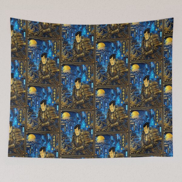 Item preview, Cyberpunk Samurai Edo Japan | Ukiyo-e Warrior | Mount Fuji Sakura Neon Tokyo Gold Bulue designed and sold by RhymeArc.