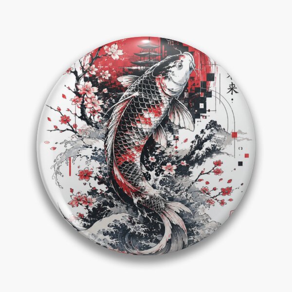 Item preview, Koi Fish Japanese Ink Art – Traditional x Future Sakura Design Oni Pixels designed and sold by Oni-Pixels.