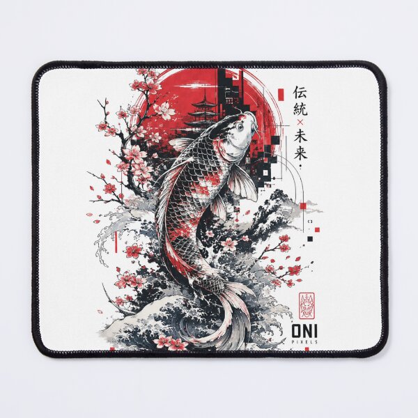 Item preview, Koi Fish Japanese Ink Art – Traditional x Future Sakura Design Oni Pixels designed and sold by Oni-Pixels.