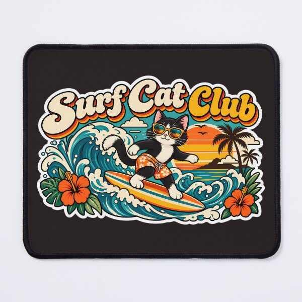 Item preview, Retro Surf Cat Club 70s Aesthetic designed and sold by Stickers Hub HUB.