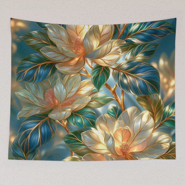 Item preview, Magnolia Floral Art in Blue and Ivory designed and sold by MargaretWiktor.