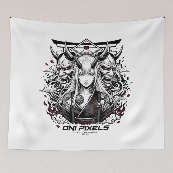 Item preview, Oni Demon Girl Hannya Mask Tokyo Streetwear Japanese Anime Design designed and sold by Oni-Pixels.