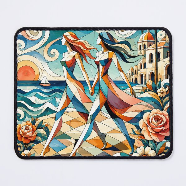 Item preview, Mediterranean Walk – Geometric Women by the Sea with Colorful Waves designed and sold by ChicClicker.