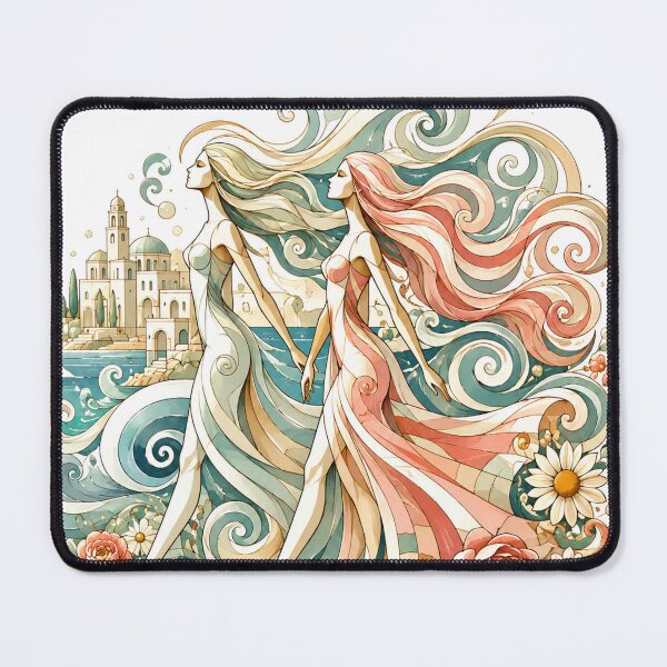 Item preview, Mediterranean Sea Sisters – Elegant Women, Ocean Waves and Floral Art designed and sold by ChicClicker.