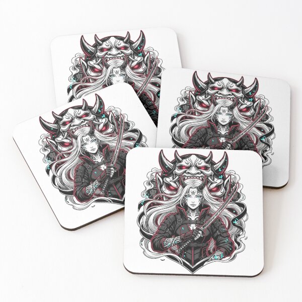 Item preview, Oni Hannya Mask Kunoichi – Japanese Demon Tattoo Girl Tokyo Streetwear Design designed and sold by Oni-Pixels.