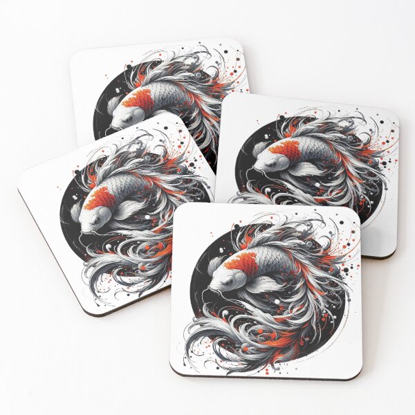 Item preview, Mystic Koi - Black Red Ink Splash Fish Art designed and sold by gkhanco.