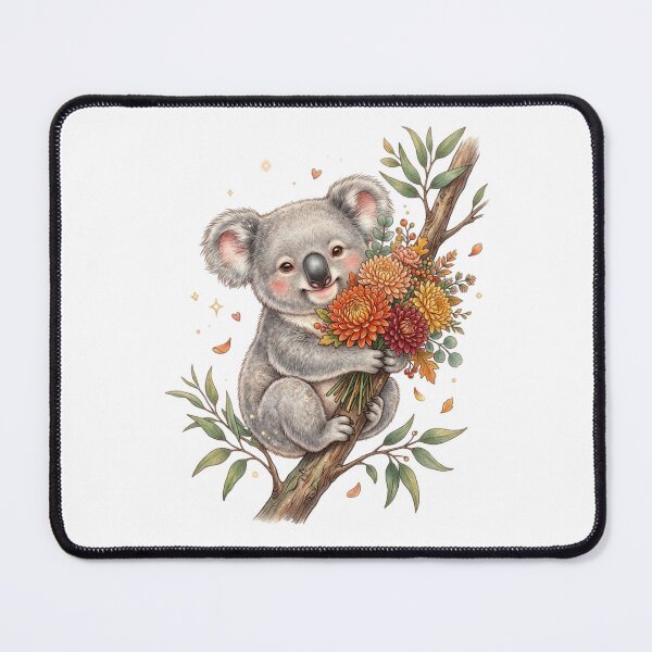 Item preview, Cute Koala on Eucalyptus Branch with Autumn Flowers designed and sold by StickVerse by Owais.