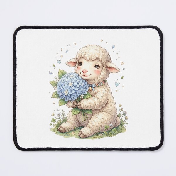 Item preview, Cute Lamb with Blue Hydrangea Flowers designed and sold by StickVerse by Owais.
