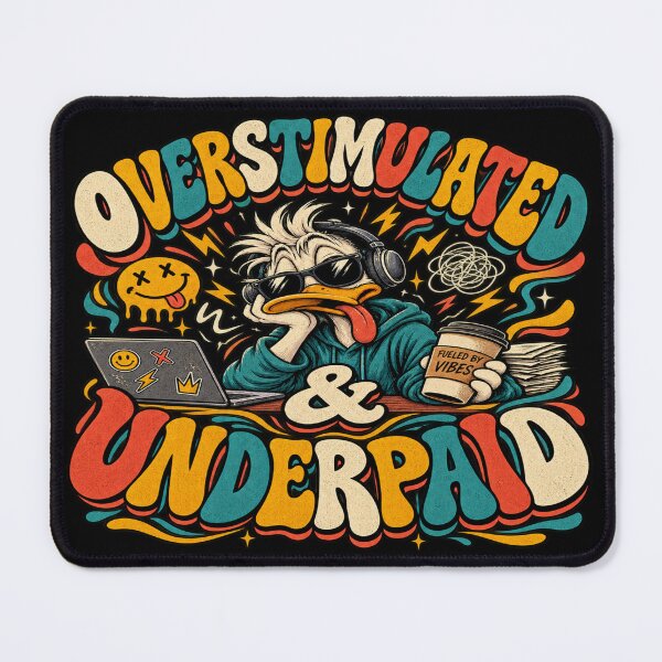 Item preview, Overstimulated and Underpaid Funny Vintage Duck designed and sold by PotatoMarket.