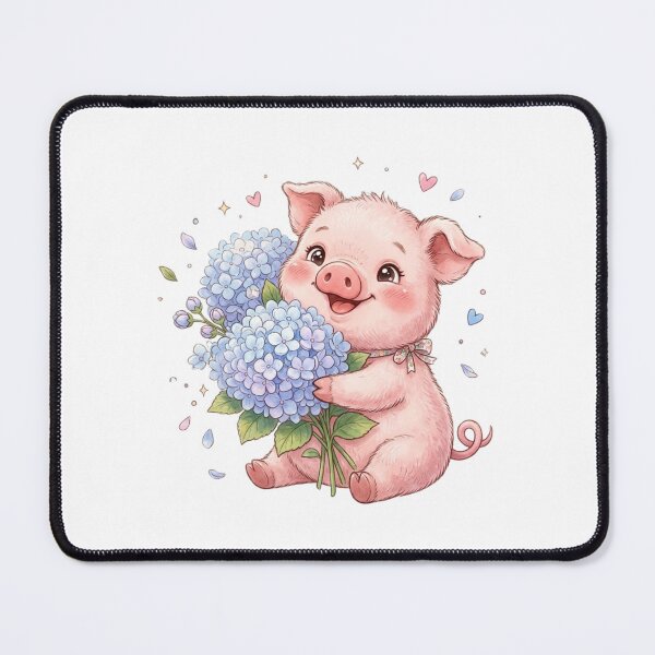 Item preview, Cute Piglet with Blue Hydrangea Flowers designed and sold by StickVerse by Owais.