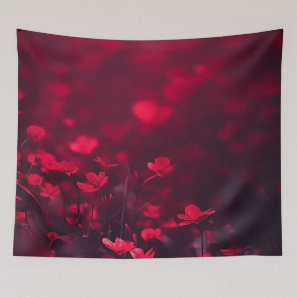 Item preview, Dark Red Flowers Field Romantic Crimson Floral Bokeh designed and sold by LYAN-STORE.