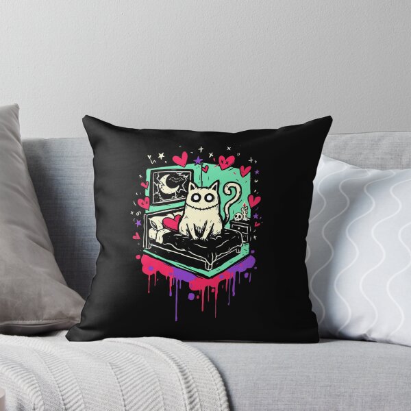 Item preview, Quirky Cat Bedroom Scene Kid Emo Style Gift designed and sold by Say It With Ink.