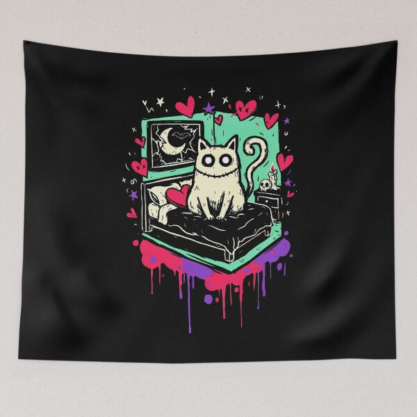 Item preview, Quirky Cat Bedroom Scene Kid Emo Style Gift designed and sold by Say It With Ink.