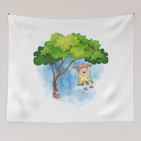 Item preview, Little Girl on a Swing Under the Tree – Whimsical Childhood Nature Design designed and sold by CREATIVE HIVE.