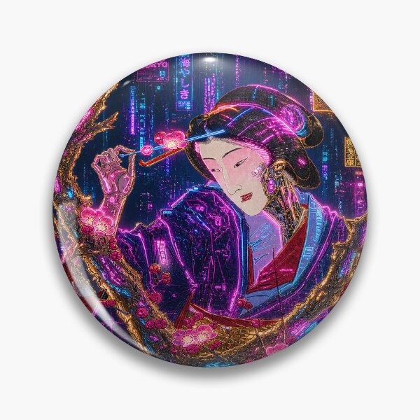 Item preview, Cyberpunk Geisha Among Plum Blossoms | Neo Japan Tokyo Art designed and sold by RhymeArc.